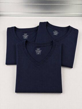 George Men’s V-Neck Basic Tees XL Dark Navy 3 Pack Bundle Deal NWT